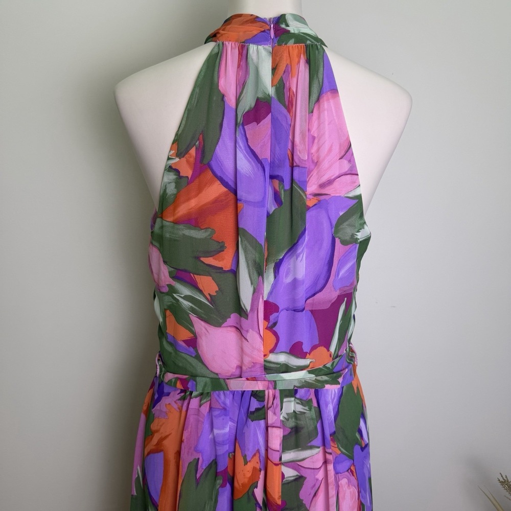London Style Collection Floral Halter Maxi Dress Purple Pink Size 10 - Picture 4 of 7